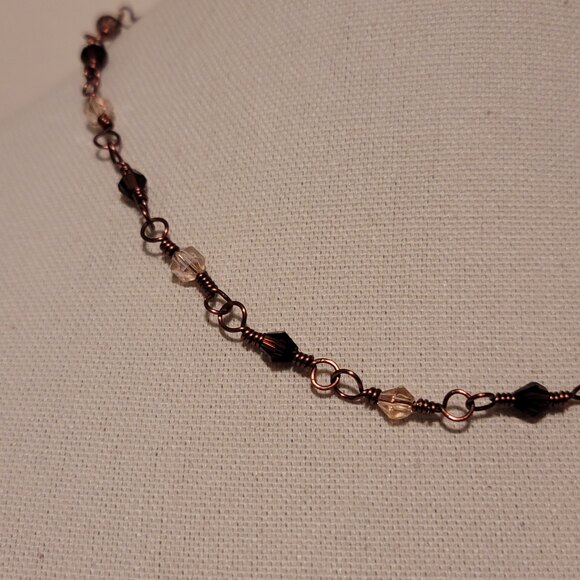 Handmade Crystal Bead Necklace with Copper Chain in Brown and Amber Tones - Picture 2 of 4